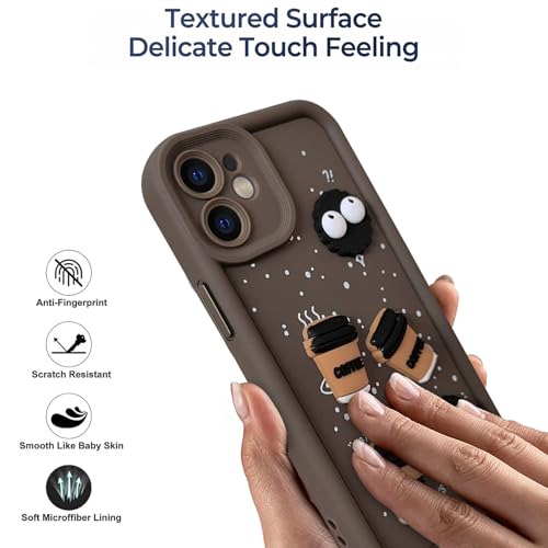Image of SHINESTAR Back Cover for iPhone 12 - 3D Cartoon Coffee & Eyes Design | Soft Silicone Shockproof Case with Full Camera Protection | Cute & Playful Phone Cover - Brown