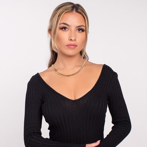 Barzel 18K Gold Plated Flat Herringbone Snake Chain Necklace for Women | Sizes 16-24 Inches | Made In Brazil3