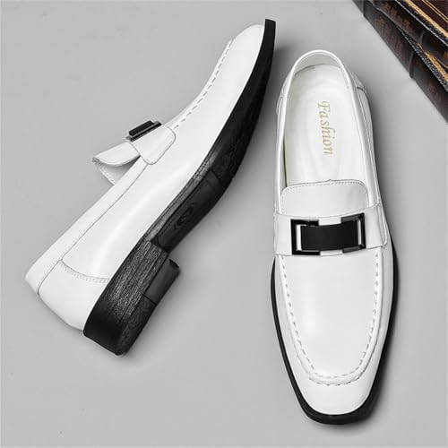 Men's Classic Genuine Italian Leather Slip-On Dress Loafers Shoes with Metal Buckle Low Heel Lightweight Soft Touch Round Toe Non-Slip Sole for Formal Business Office Prom Party4
