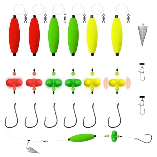 Narcissus Catfish Rigs Set – 6 Pre-Tied Rigs with 2 Sinker Sliders & 2oz Pyramid Sinker, Float Rigs Tackle, Santee Rig, Circle Hooks 6/0 – Complete & Ready-to-Use Kit (Hook Size 6/0-6pcs)