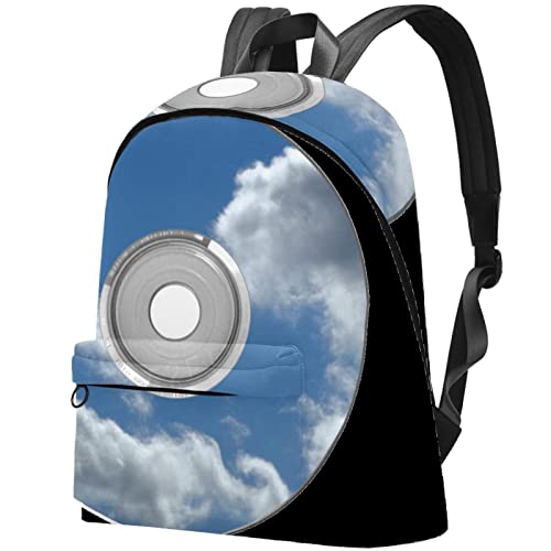 Grand sac à dos en toile CD DVD nuages ciel musique collège école hommes et femmes, Multicolor