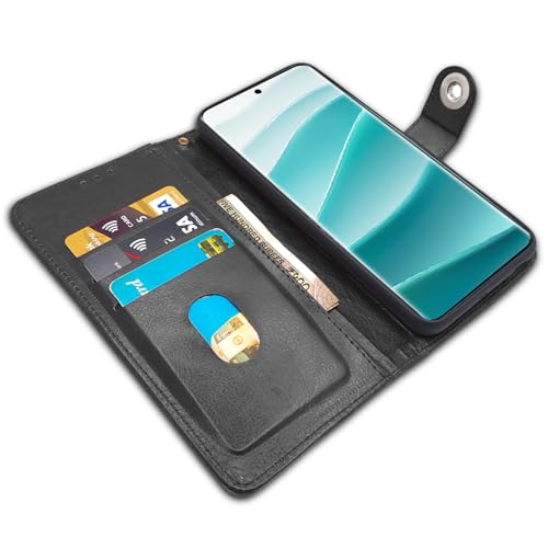 Image of Pikkme Flip Cover Leather Finish | Inside TPU with Card Pockets | Wallet Stand and Shock Proof | Complete Protection Button Flip Case for Redmi Note 14 Pro /Redmi Note 14 Pro Plus 5G(Black)