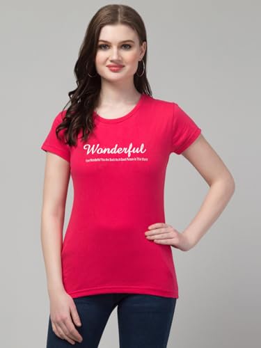Image of Cotton Regular Fit Printed Half Sleeves T-Shirt for Women (Wonderful)