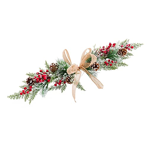 LOLAhome Centro de Mesa Navidad con Lazo Acebo y piñas marrón de Tela y plástico de 85 cm Cover