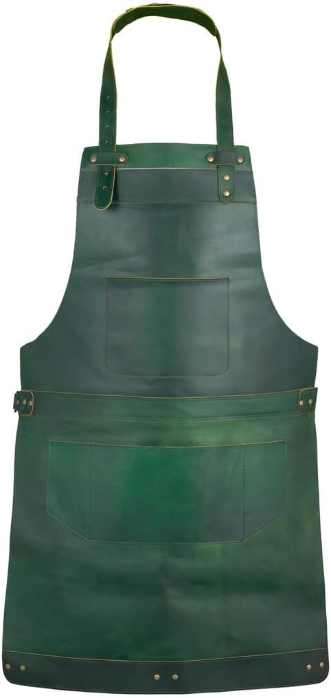Leather Chef Apron, One Size Brown, Butcher & Cooking Apron for Kitchen & BBQ