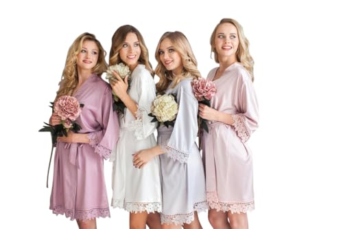 Bridesmaid Gift, Silky Satin Bridesmaid Robes, Wedding Robe, Bridal Party Gift, Bridesmaid Robes, Bridal Party Kimono Robes, Lace Satin Robes