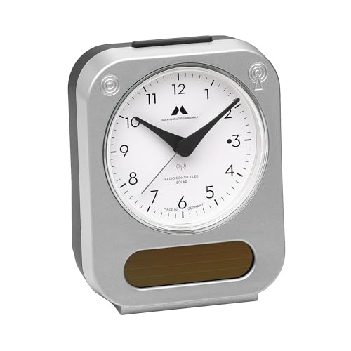Uhren Manufaktur Schwarzwald Réveil solaire radio-piloté, longue durée, mouvement silencieux, utilisation facile, fabriqué en Allemagne, couleur : argenté