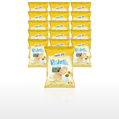 EKERA reis-fit Risbellis Sour Cream Onion 16 Packungen knusprige Reiscracker | Süß & herzhaft | leichte Reiswaffeln als Snack für unterwegs Büro & zu Hause | Reis Cracker fettarm