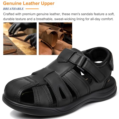 Image of Men's Sport Sandals Closed Toe Leather Hiking Athletic Walking Outdoor Beach Trail River Fishing Water Shoes Lightweight Comfortable Waterproof
