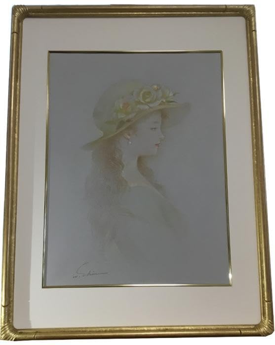 Amazon.co.jp: 真作 画家 進 徹 花帽子 パステル画 直筆サイン有 油絵 