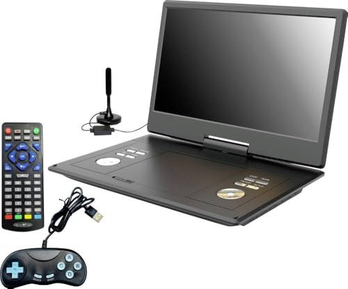 Reflexion 14 Zoll (36 cm) LCD-Monitor mit DVD-Player und DVB-T2 HD Tuner, integriertem Akku inklusive Gamepad, Game-Disk und 12V-Auto-Adapter