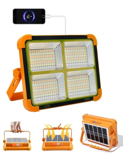 Image of CBK USB & Solar Rechargeable LED Flood Light - 336 LED's Portable & IP66 Waterproof Outdoor Light for Garden, Camping, Garage, and Emergency Use