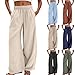 Wide Leg Linen Pants Women 2025 Summer Elastic High Waisted Cotton Palazzo Pants Lightweight Lounge Baggy Oversized Flowy Pant Comfy Casual Relaxed Fit Vacation Boho Beach Trousers with Pockets