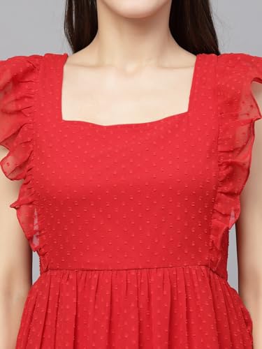 Image of Sugathari Georgette Jacquard Butti Square Neck Knee Length Western Dresses for Women (Dress2 89)