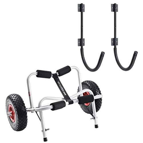 RAD Sportz Kayak Accessories Set â€“ Wall-Mounted Storage Hooks and Foldable Canoe Dolly with Airless Tires