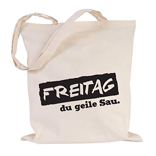 JUNIWORDS Jutebeutel, Wähle ein Motiv & Farbe, FREITAG du geile Sau (Beutel: Natur, Text: Schwarz) JUNIWORDS Jutebeutel, Wähle ein Motiv & Farbe, FREITAG du geile Sau (Beutel: Natur, Text: Schwarz)