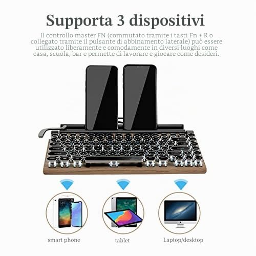 ASHATA Tastiera per macchina da scrivere retrò senza fili Bluetooth classico Vintage Verde Asse Tastiera Meccanica Reale con Tastiera Punk per Mac/PC/Laptop/Tablet/Cellulare