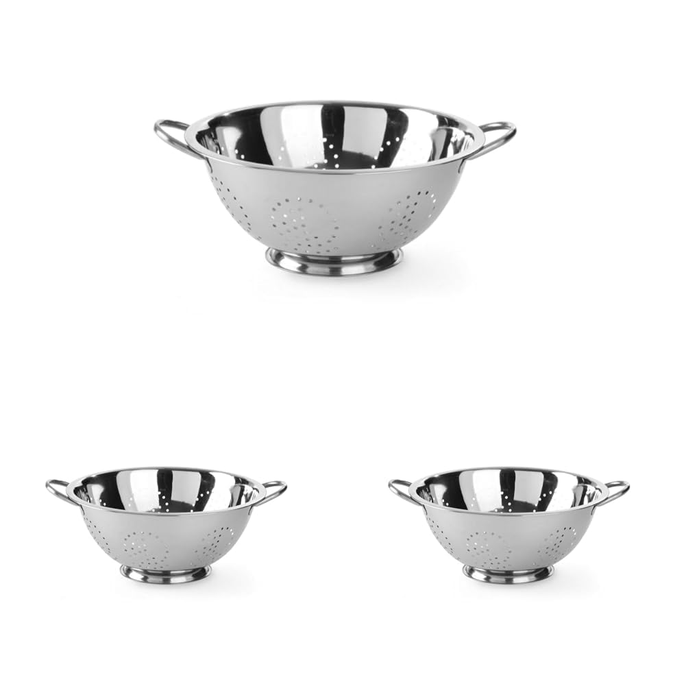 HENDI Seiher, mit Untersatz und 2 Griffen, Sieb, Nudelsieb, Küchensieb, ø340x(H)145mm, Edelstahl (Packung mit 3)