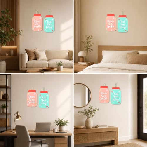 Image of GiftOday Dream Shine Sparkle Wall Hanging | Multicolor Wooden Art | Size 7.5 x 12 Inch | Decorative Masterpiece for Living Room, Kitchen Decor, Bedroom | Home Decor and Gift Idea | Set of 2