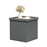 B FSOBEIIALEO Storage Ottoman with Tray, Small Ottomans Cube Folding Coffee Table Foot Stool Footrest Seat, Dark Grey Linen 16