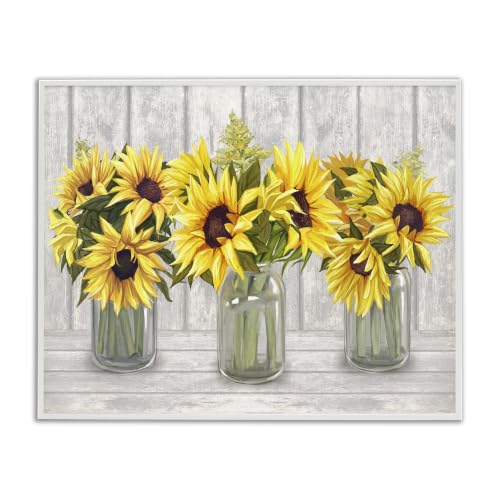 Sunflower Bouquets Country Planks, 11 x 14 Inch Framed Giclée Print
