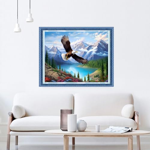 Image of DMCVIVR Stamped Cross Stitch Kits for Beginners Adults Needlepoint Kits for Beginners Embroidery Kits for Adults Crossstitch Kit for Beginners 11CT-Owl Soaring 16x20 inchs