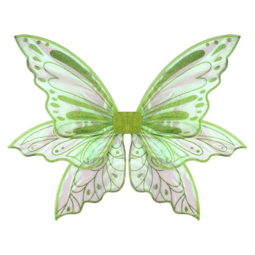 ALIBBON Large Fairy Wings for Adult Women 35x25 Green Butterfly Angel Wings Transparent Organza Renaissance Fairy Costume Cosplay Accessories for Halloween Dress Up Party Costume