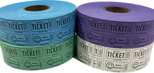 The Ticket Gurus Double Smile Raffle Tickets-2000 Double Tickets/Roll (White/Blue/Green/Purple) #TOP4