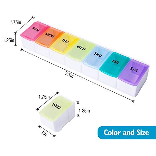 Motech Versatile 7 Day Rainbow Detachable Travel Pill Organizer Weekly Vacation Medicine Planner Portable Colored Daily Medication Box for Vitamins Fish Oil Supplements