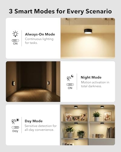 Image of 2400mAh Rechargeable Puck Lights, Motion Sensor Under Cabinet Light | RGB Color Changing, Magnetic, USB-C, Timer, Wireless Stick On Closet Lighting for Kitchen Counter, Stair, Bookshelf, Showcase