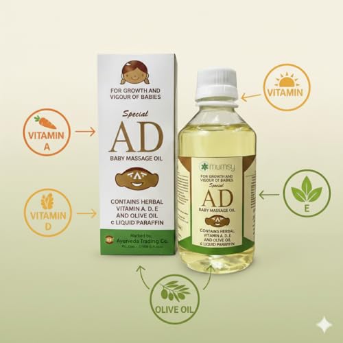 Image of Herbal Vitamin A,D,E and olive Baby Massage AD Oil 100ml for Healthy Babies & Infants || Healthy Skin & Rich Moisturizer for All Skin Types 100 ml (Pack of 3)