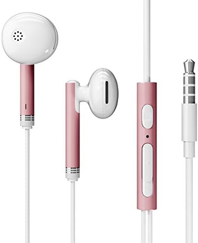 TUSAZU Headphones In-Ear Earbuds Earphones, 3.5mm Metal Housing Best Wired Bass Stereo Headset Built-in Mic/Hands-free/Volume Control+Carrying Case (Rose gold)