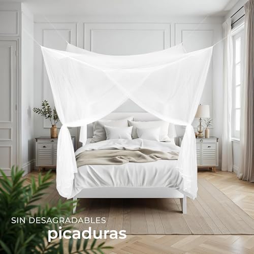 Miniatura 7 de Tectake Mosquitera Cama Con Estructura Cuadrada, Protección Eficaz Como Antimosquitos Bebe, Ideal Para Cuna Bebe, Mosquiteras Con Malla Fina Y Buena Ventilación - 220 X 200 X 210 Cm