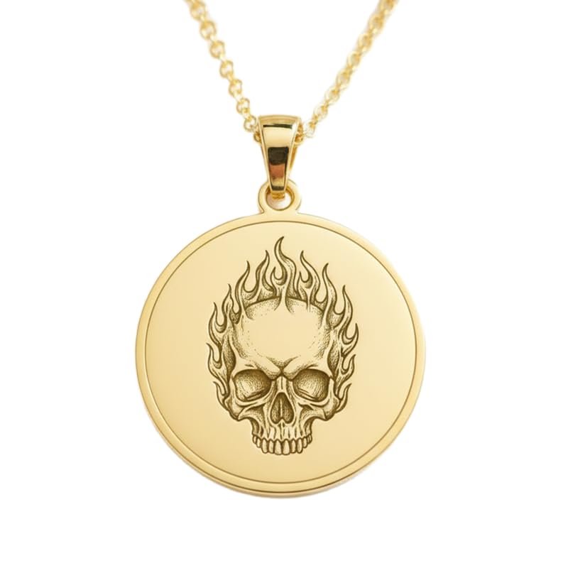 Collier tête de mort enflammée en argent 925 inoxydable et chaîne 45cm