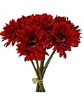 Sweet Home Deco 13'' Silk Artificial Gerbera Daisy Flower Bunch (W/ 7stems, 7 Flower Heads) Home/Wedding (Red)
