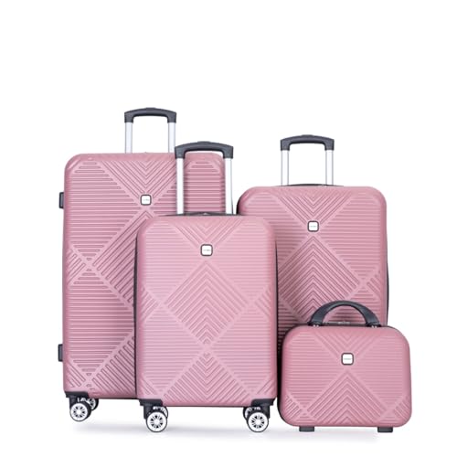 4 Piece ABS Luggage Cases Light DURABLE AND RELIABLE Suitcase, 14 Inch Makeup Box, Aircraft Wheels (14/20/24/28) (Pink)3