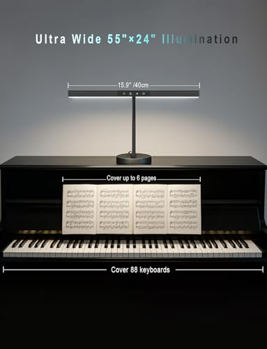 Piano Light for Upright Piano,Wide Illumination Covering Music Sheet 88 Key LED Piano Lamp for Grand/Digital Pianos,Dimmable Desk Lamp 3 Color Modes,Gooseneck,Timer,Eye Care Music Stand Light Black - Thumbnail 2