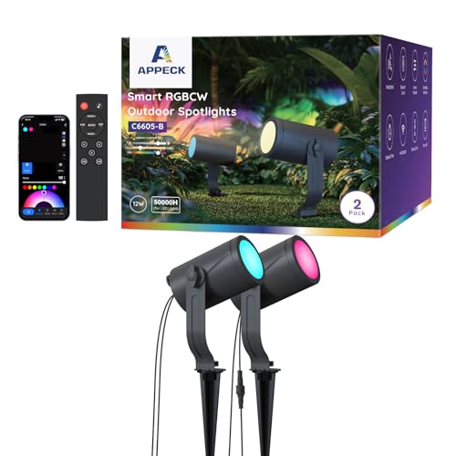 Image of APPECK Outdoor Spot Light 600lm, Smart Landscape Lighting Kit 2 Pack, RGBCW Color Changing Low Voltage Landscape Lights, IP65 Waterproof, App /Voice /Remote Control, for Garden Pathway Yard Decor