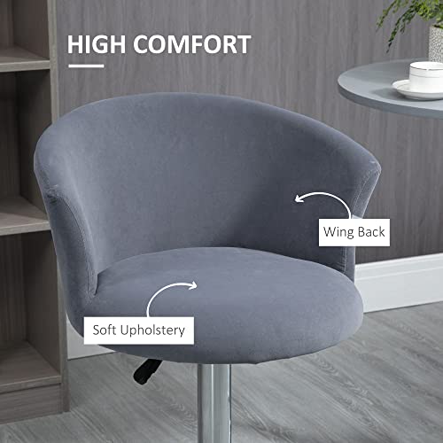 Homcom Adjustable Bar Stools Set Of 2, Velvet Kitchen Stool, Upholstered Counter Height Barstool With Swivel Seat, Wing Back, Footrest For Dining Room, ‎Grey #TOP5