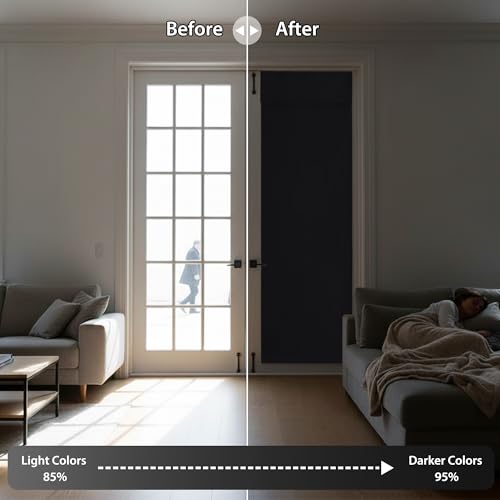 Image of RYB HOME Blackout French Door Curtain - Privacy Thermal Insulated Window Shades for Patio Kitchen Front Entry Back Door Glass Window, Self Adhesive No Drill, 1 Panel, 12 inch W x 69 inch L, Black