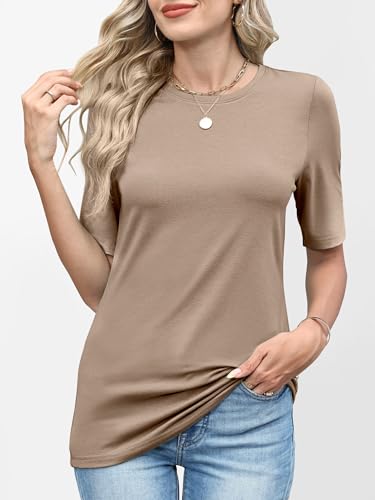 Image of ANRABESS Womens Half Sleeve Tops Crewneck Shirts Basic Fit Work Tee