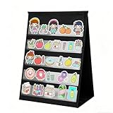Portable Sticker Display Stand for 4in/10.2cm Large Stickers, Double Sided 5 Tier Tabletop Storage Rack Vending Machine for Pocket Chart Vendor Events Trade Shows & Small Business Organizer (Black)