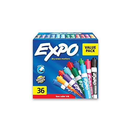 EXPO Low-Odor Dry Erase Markers, Chisel Tip, Assorted Colors, 36 Count