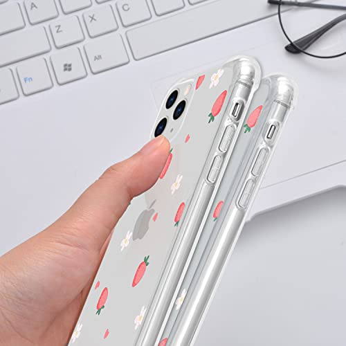 Strawberry Pattern Phone Case Compatible With Iphone 12 Mini, Cute Cartoon Pink Strawberry Soft Tpu Case Full-Body Protection Case With Shock-Absorption Bumper Anti-Scratch Slim Cover For Girls Women #TOP5