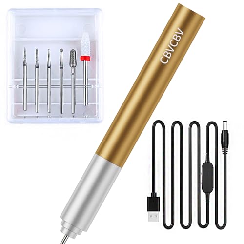 Electric Nail Drill with Smooth Variable Speed Control - Professional Nail File Machine for Acrylic/Gel Nails, Manicure/Pedicure Use, Includes Multiple Grinding Bits (Gold Tail)