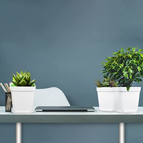 40 Pack 2.7 Inch Small Square Plastic Plants Seed Starting Pot Flower Pots Nursery Transplanting Planter Container With Drainage Holes And Tray For Home Garden Balcony And Office Decor (White) #TOP6