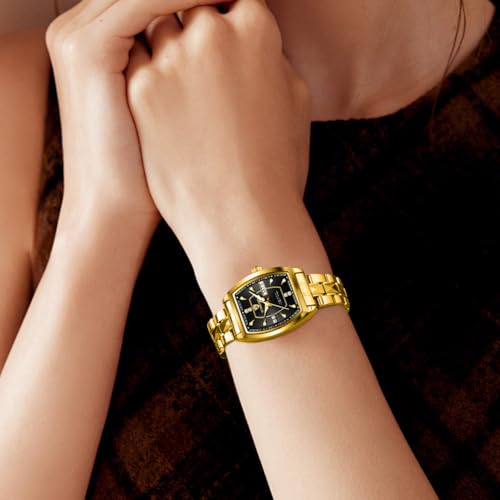 Image of BINBOND Square Watches for Women Analog Quartz Day Date Ladies Wrist Watch Diamond Stylish Stainless Steel Dress Womens Watch Elegant Luminous Waterproof