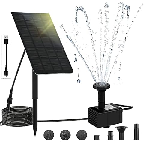 LEDBOKLI Solar Water Fountain Pump with Solar Panel and USB Powered, Solar Water Fountain Pond Pump Kit, Solar Powered Fountain USB Water Pump Solar Submersible Pump for Bird Bath Garden Backyard Pool Cover