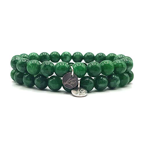 KARDINAL WEIST Jade Armband, Edelstein Perlen, Kraftstein Schmuck für Damen und Herren, Chakra - Glücksbringer - Freundschaft (XXL+, dunkelgrün - Doppelpack)