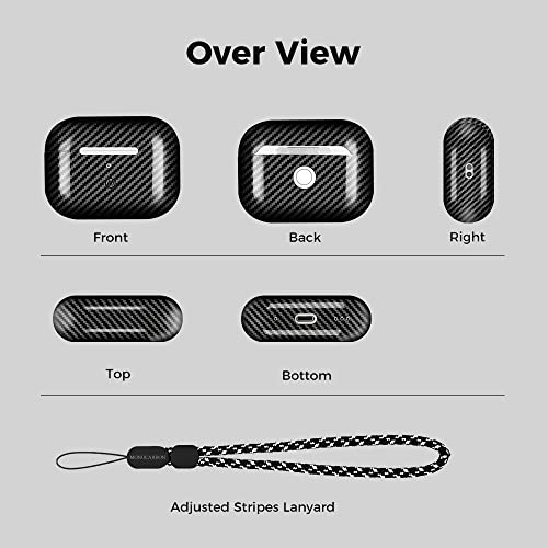 Monocarbon Carbon Fiber Case For Airpods Pro 2 With Adjustable Strap Heavy Duty Protection & Scratch Resistant Airpods Pro 2 Cover [Support Wireless Charging] Glossy Black #TOP5